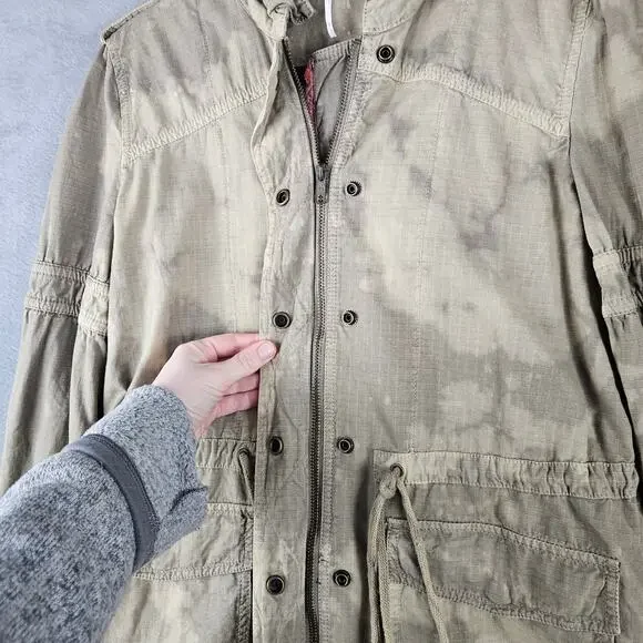 Free People Green Festival Embroidered Anorak Jacket Utility Military Boho Sz 6 - Picture 4 of 9